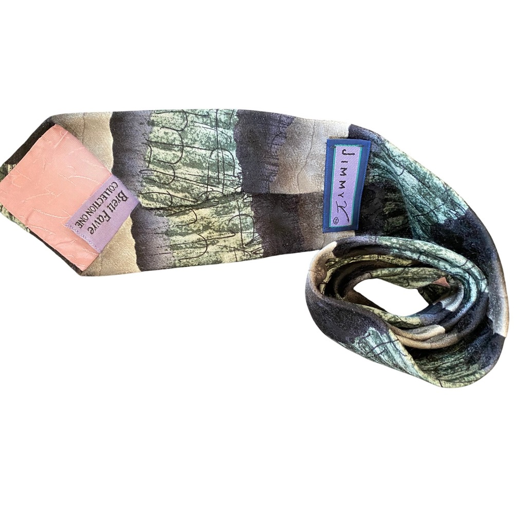 Jimmy Z‎ Brett Favre Collection One Silk Tie Stonehenge Abstract Green Grey USA